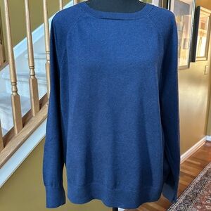 J. Crew Factory Navy Blue Flat-knit Crewneck Sweater with Cashmere